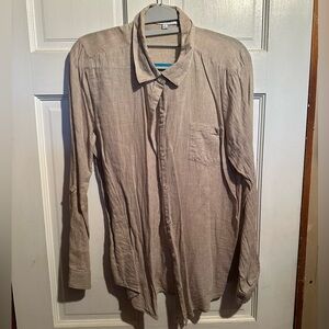 August Silk Long Sleeve Button-Down Shirt in Light Beige